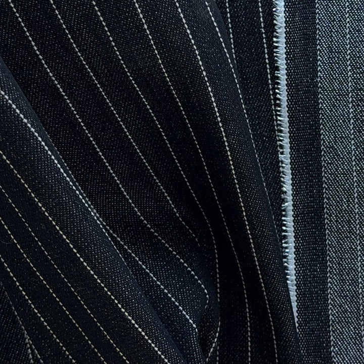 12 oz Pinstriped Silvered Onyx Stretch Cotton Blend Denim (Made in Italy)
