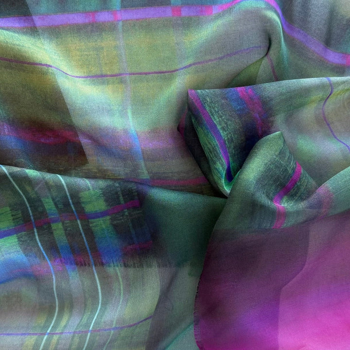 Double Border - Sheer Watercolor Plaid Silk Chiffon (Made in Italy)