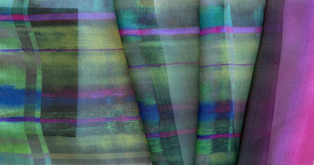 Double Border - Sheer Watercolor Plaid Silk Chiffon (Made in Italy)