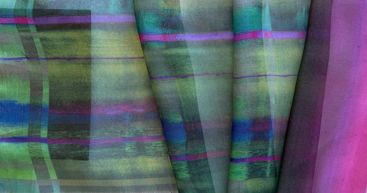 Double Border - Sheer Watercolor Plaid Silk Chiffon (Made in Italy)