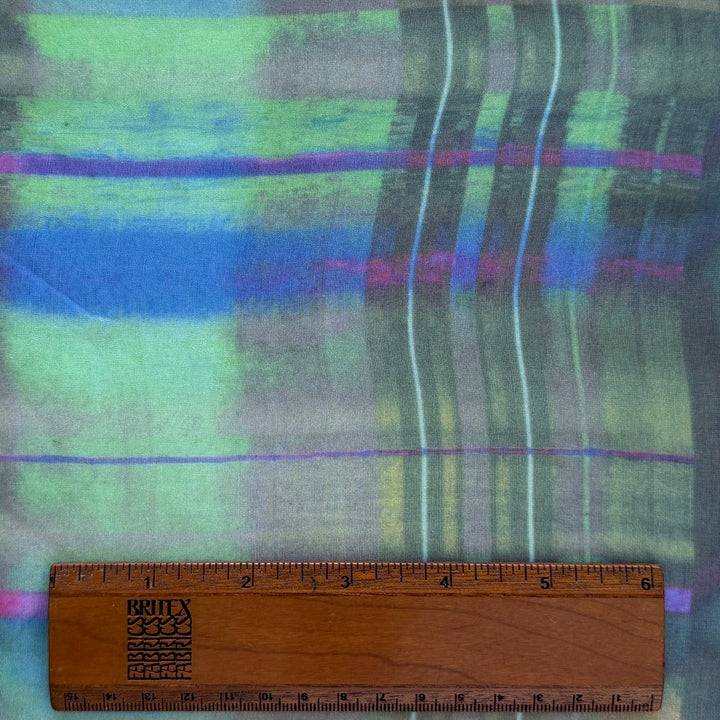 Double Border - Sheer Watercolor Plaid Silk Chiffon (Made in Italy)