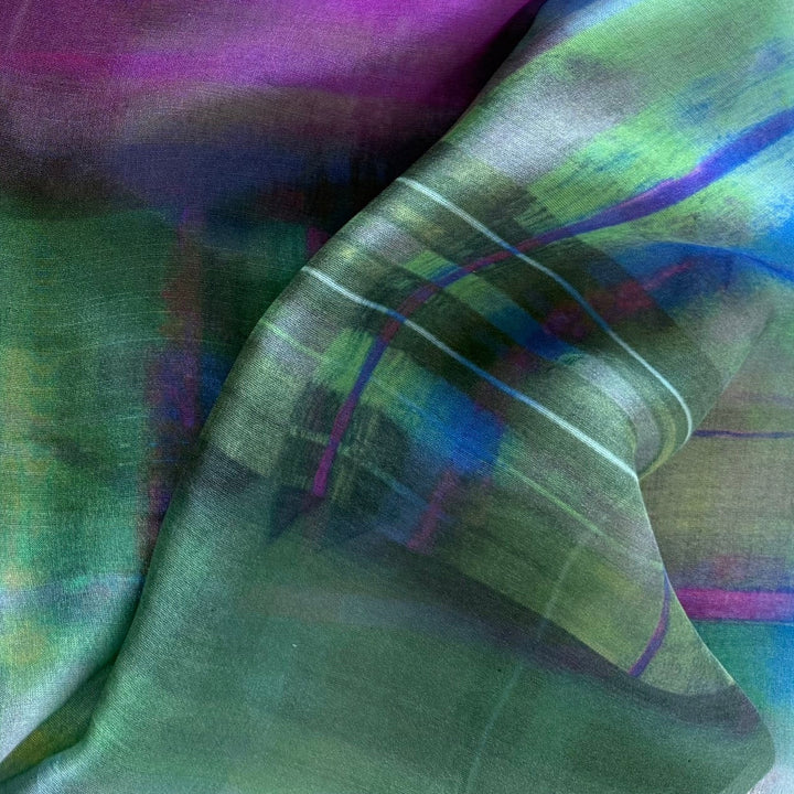 Double Border - Sheer Watercolor Plaid Silk Chiffon (Made in Italy)
