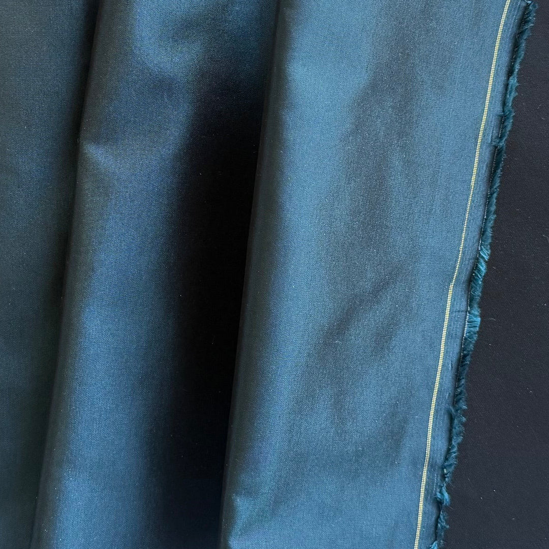 Iridescent Teal Rain Interfaced Silk Taffeta
