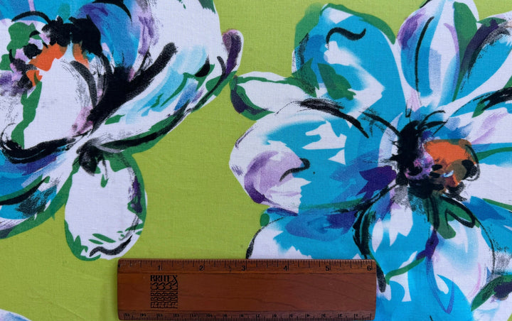 Lighter-Weight Lush Open Flowers on Lime Cotton Lawn
