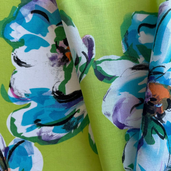 Lighter-Weight Lush Open Flowers on Lime Cotton Lawn