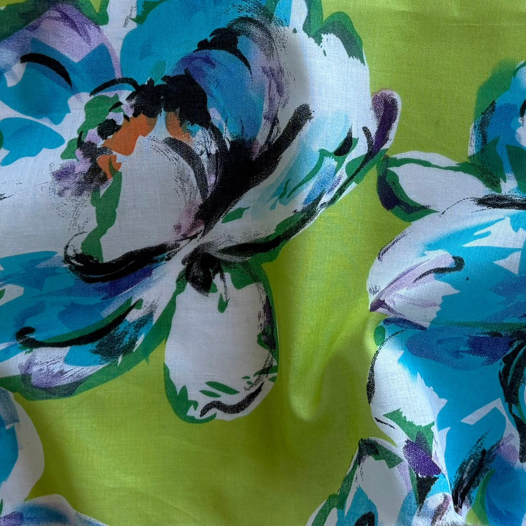 Lighter-Weight Lush Open Flowers on Lime Cotton Lawn
