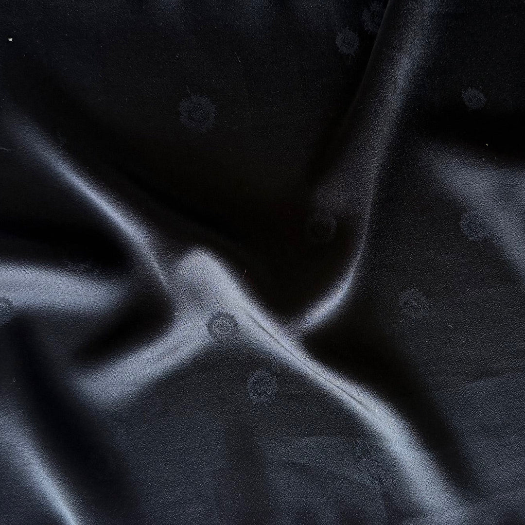 Chic Jet Black Rayon Viscose Satin Crepe Jacquard (Made in Italy)
