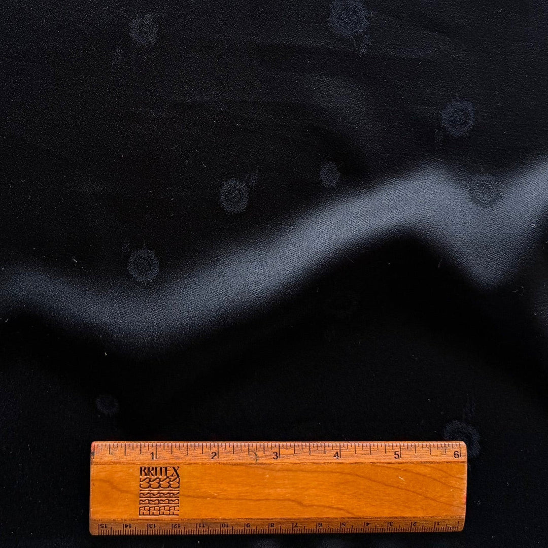 Chic Jet Black Rayon Viscose Satin Crepe Jacquard (Made in Italy)