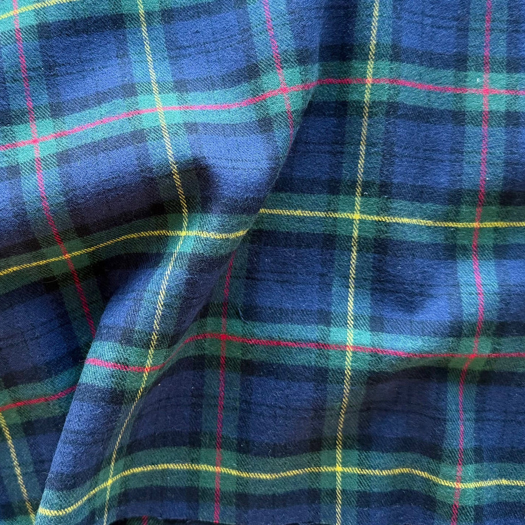 Cozy Navy & Pine Plaid Cotton Flannel Shirting