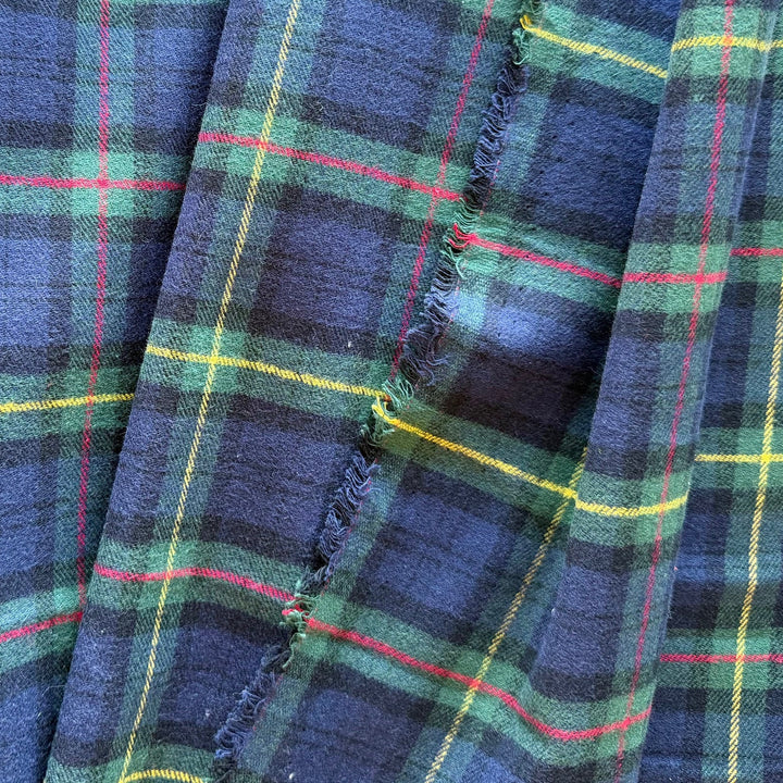 Cozy Navy & Pine Plaid Cotton Flannel Shirting