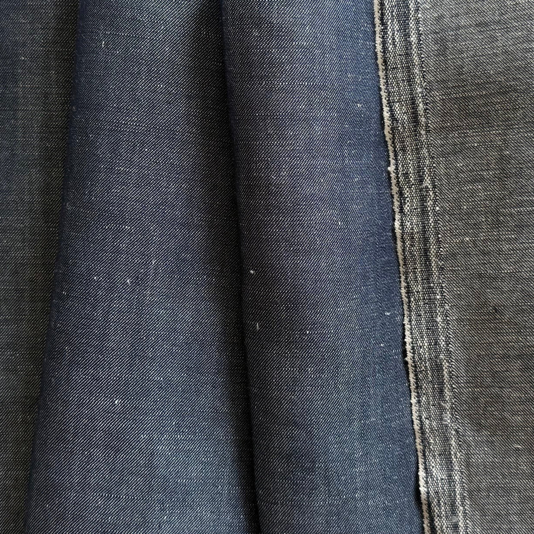 Lighter-Weight Cool Denim Blue Linen & Silk Shirting (Made in Italy)