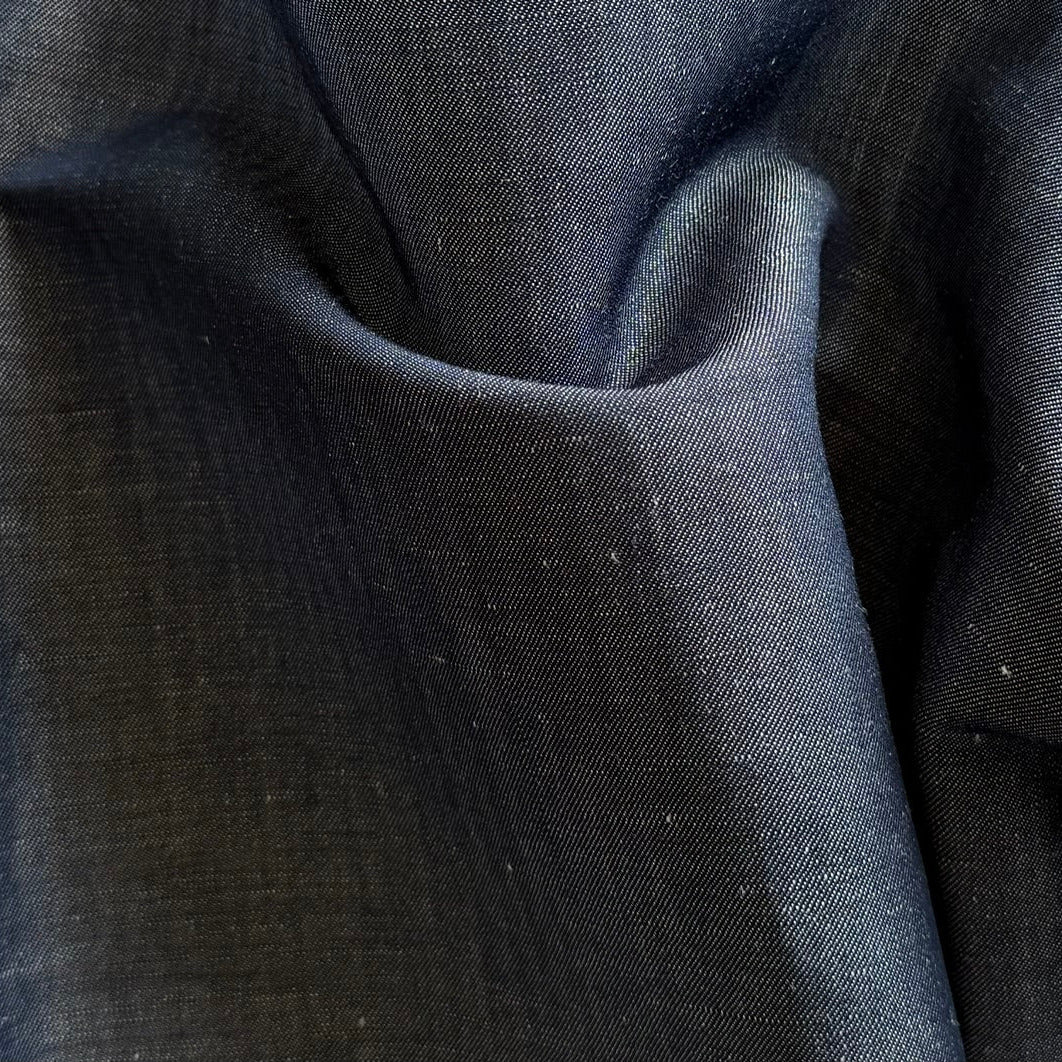 Lighter-Weight Cool Denim Blue Linen & Silk Shirting (Made in Italy)