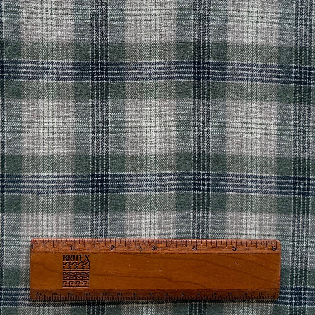 Cozy Sage Green & Mushroom Plaid Cotton Flannel Shirting