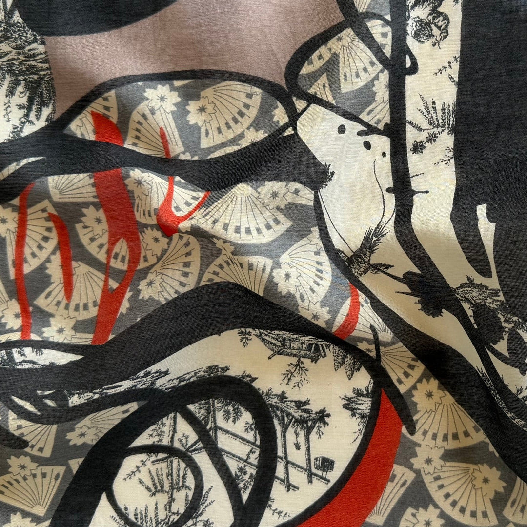 Semi-Sheer Asian Montage Cotton & Silk Voile (Made in Italy)