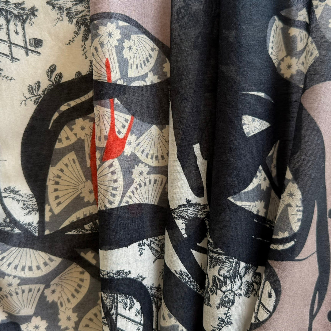 Semi-Sheer Asian Montage Cotton & Silk Voile (Made in Italy)