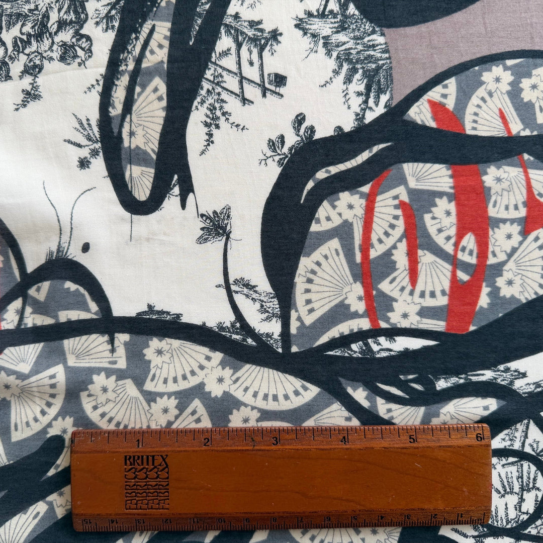 Semi-Sheer Asian Montage Cotton & Silk Voile (Made in Italy)