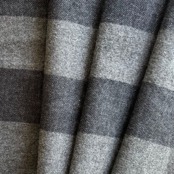 Lighter-Weight Fog & Charcoal Striped Lightly Brushed Cotton Flannel Shirting (Made in Japan)