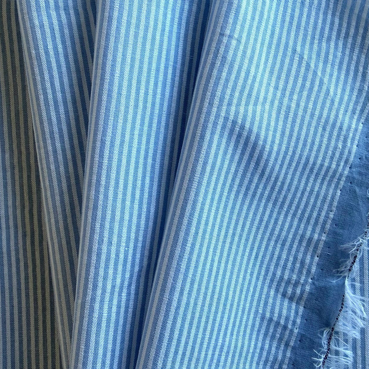 Classic Striped Powder Blue & White Cotton Seersucker