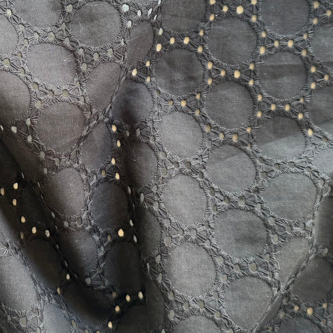 Lighter-Weight Ebony Rolling Orbs Embroidered Cotton Eyelet