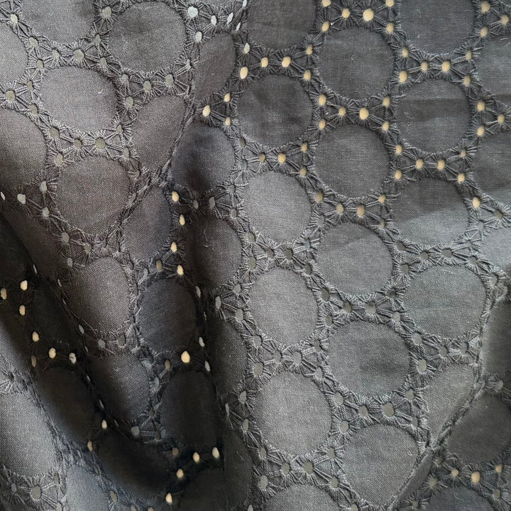 Lighter-Weight Ebony Rolling Orbs Embroidered Cotton Eyelet