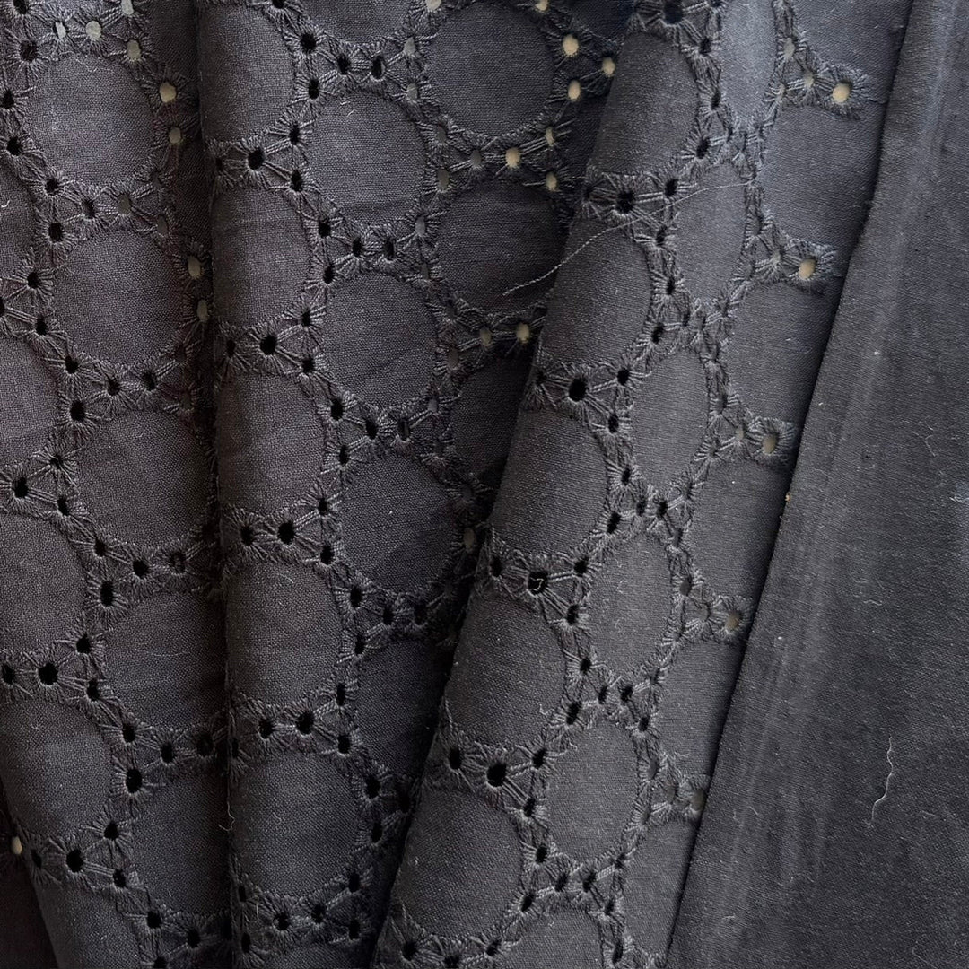 Lighter-Weight Ebony Rolling Orbs Embroidered Cotton Eyelet