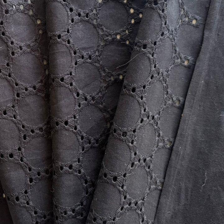 Lighter-Weight Ebony Rolling Orbs Embroidered Cotton Eyelet