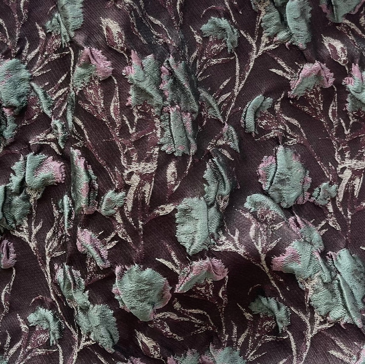 Sage & Lilac Floral Purpled Dull Black Silk Blend Brocade (Made in Italy)
