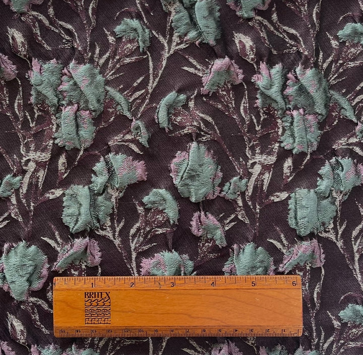 Sage & Lilac Floral Purpled Dull Black Silk Blend Brocade (Made in Italy)
