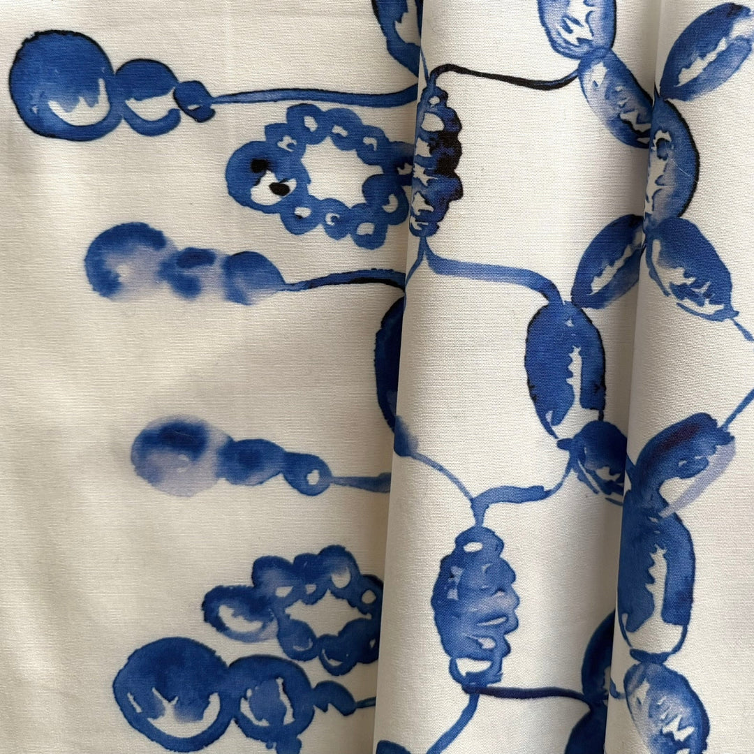 Abstracted Delft Blue Painterly Links Cotton Poplin (Made in Italy)