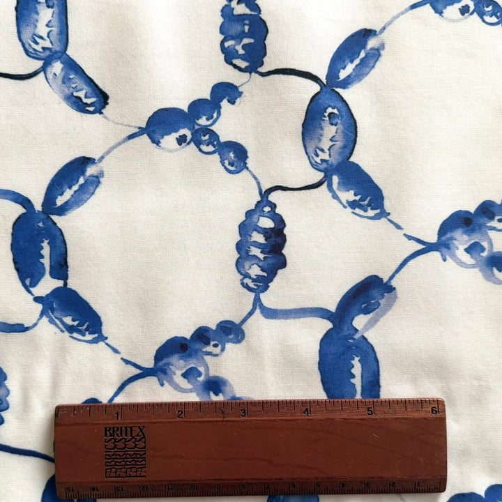 Abstracted Delft Blue Painterly Links Cotton Poplin (Made in Italy)