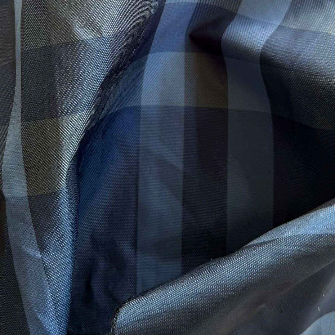 Lighter-Weight Large-Scale Stormy Blue Plaid Crinkled  Polyester Taffeta