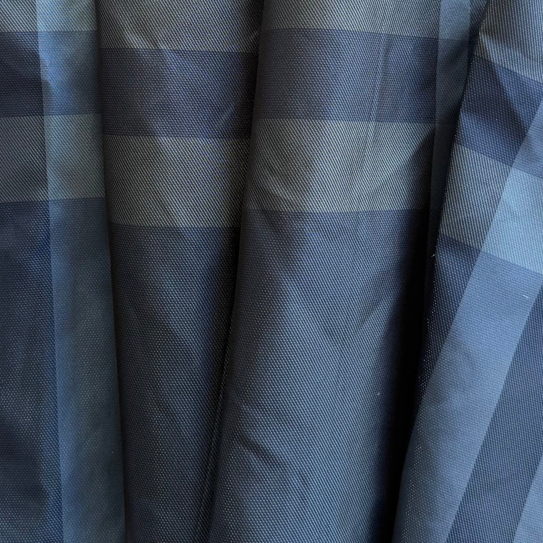 Lighter-Weight Large-Scale Stormy Blue Plaid Crinkled  Polyester Taffeta