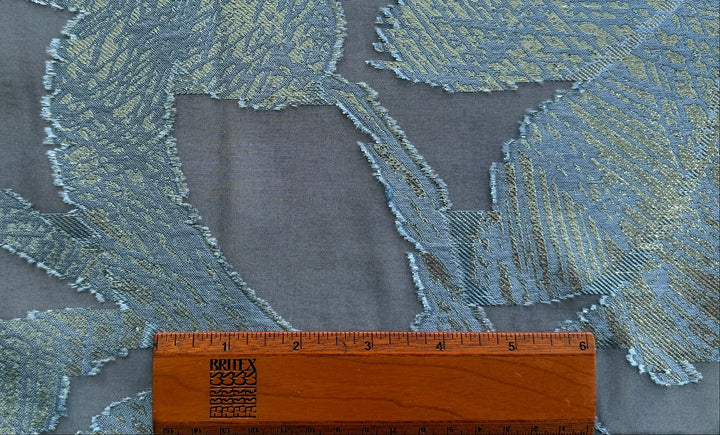 Abstract Metallic Baby Blue & Grey Polyester Blend Organza Lame (Made in Italy)