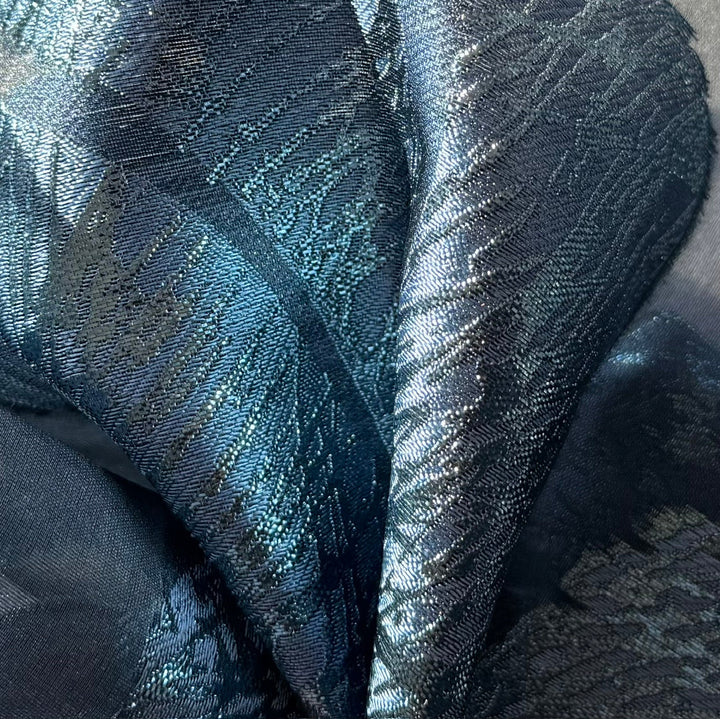 Abstract Metallic Baby Blue & Grey Polyester Blend Organza Lame (Made in Italy)