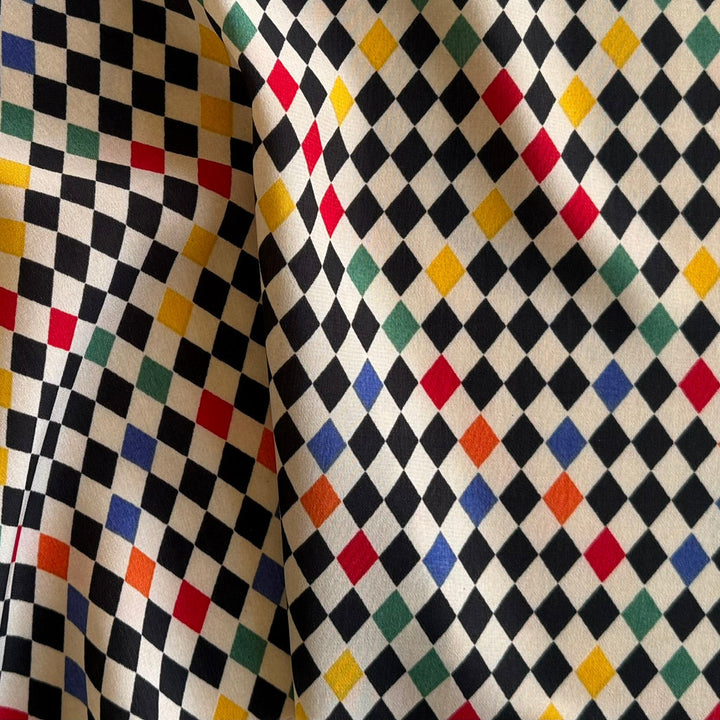 Mid-Weight Argyle-Esque Diamonds Polyester Crepe de Chine