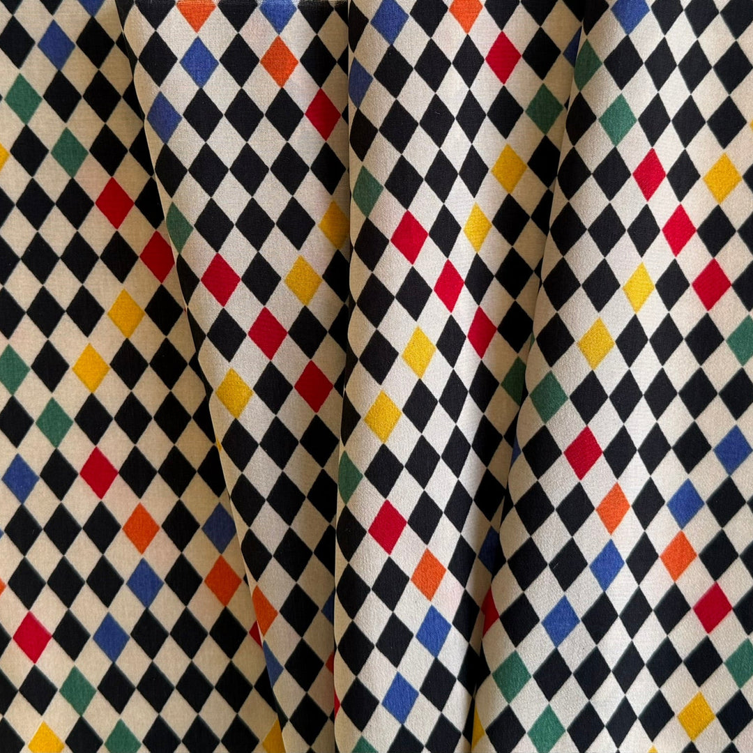 Mid-Weight Argyle-Esque Diamonds Polyester Crepe de Chine