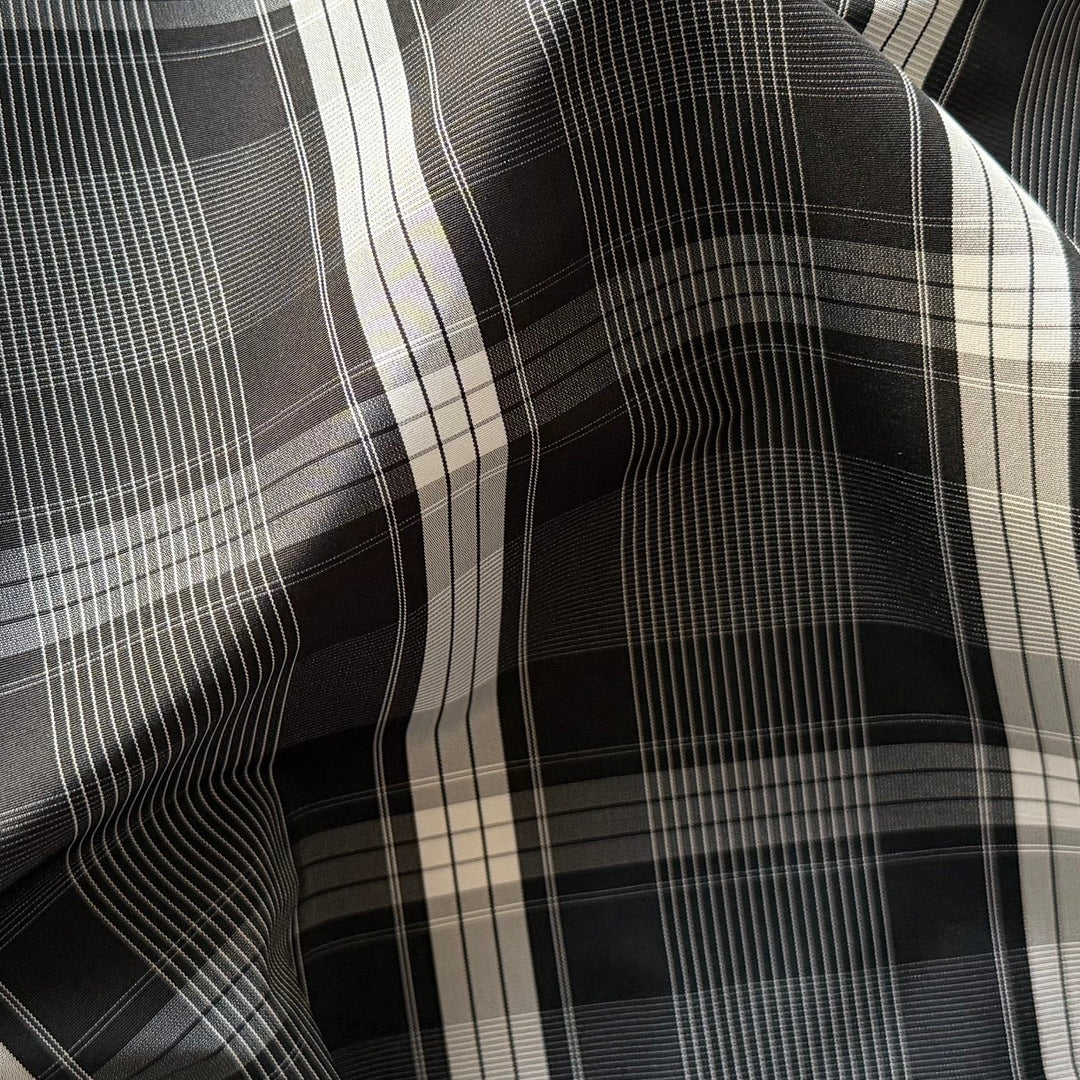 Handsome Onyx & Cloud Plaid Polyester Taffeta