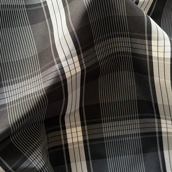 Handsome Onyx & Cloud Plaid Polyester Taffeta