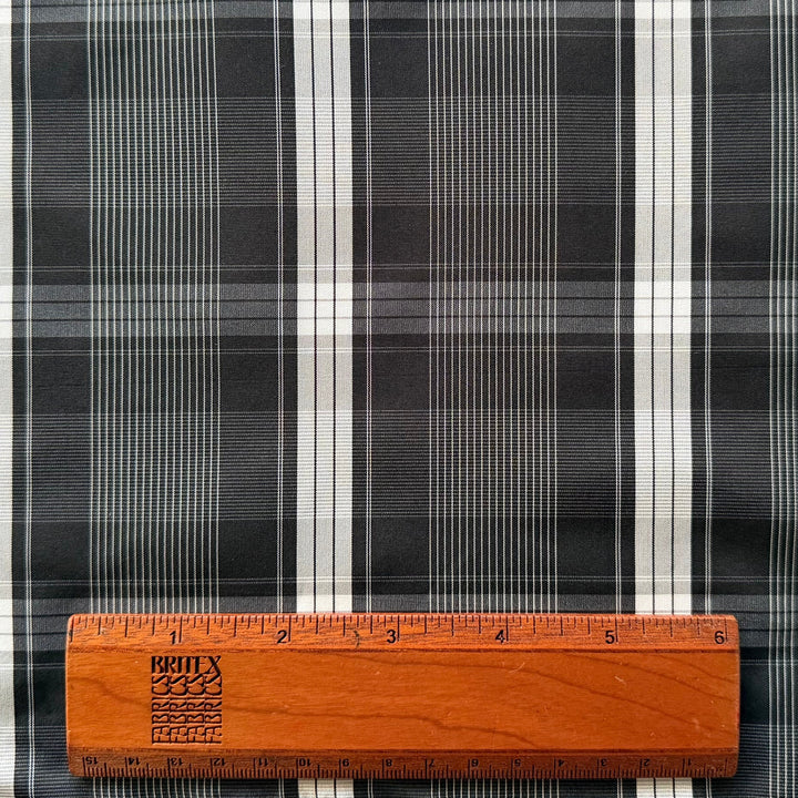 Handsome Onyx & Cloud Plaid Polyester Taffeta