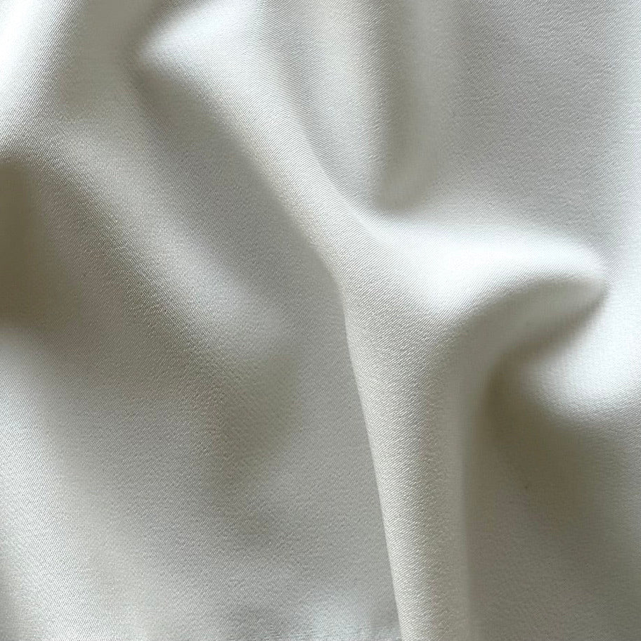 Mid-Weight Soft White Matt Stretch Polyester Crepe Twill