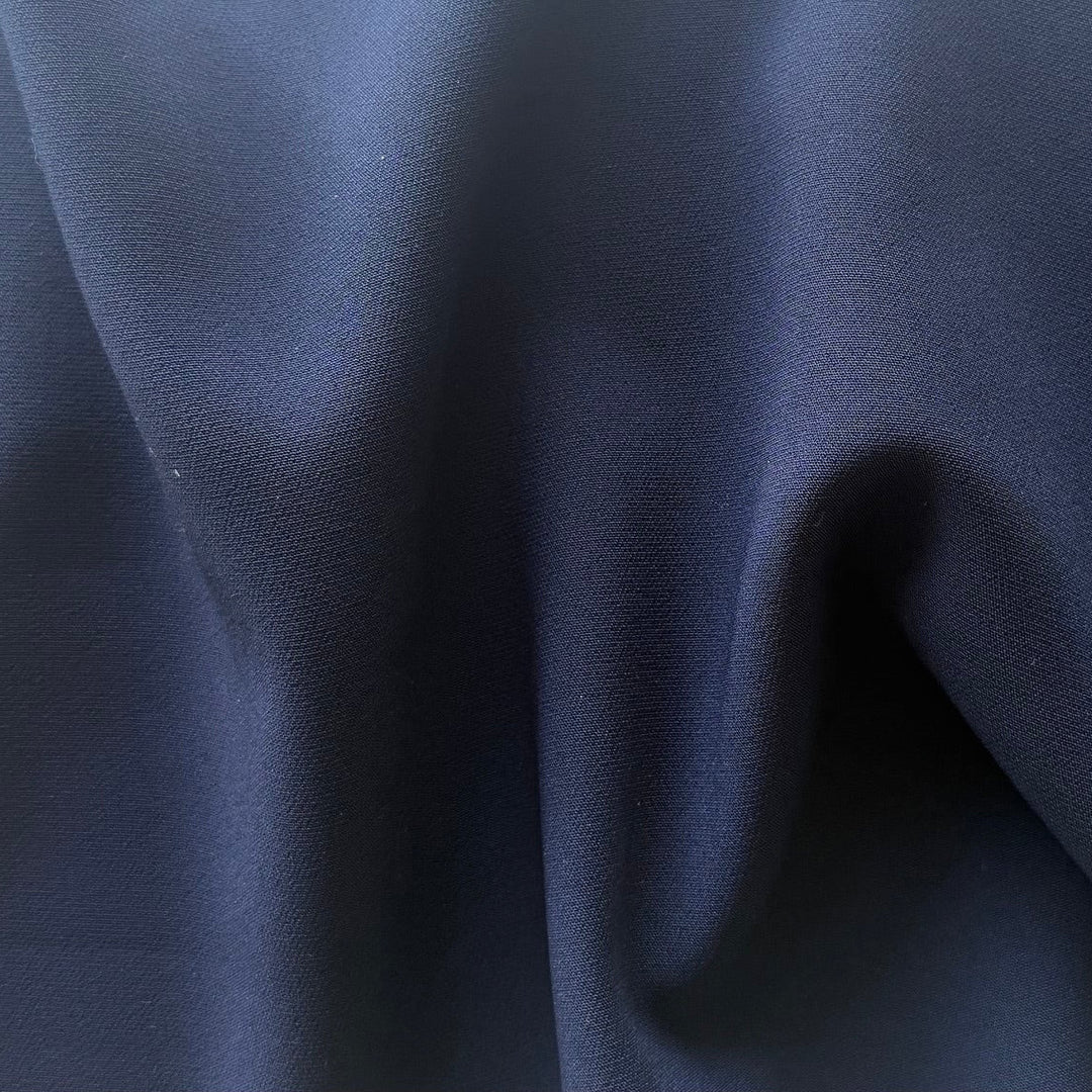 Mid-Weight Vibrant Navy Matt Stretch Polyester Crepe Twill