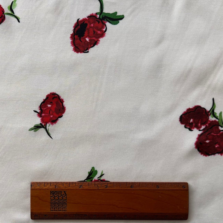 Khaite Tumbling Carmine Flowers on Ivory Rayon Viscose Challis (Made in Italy)