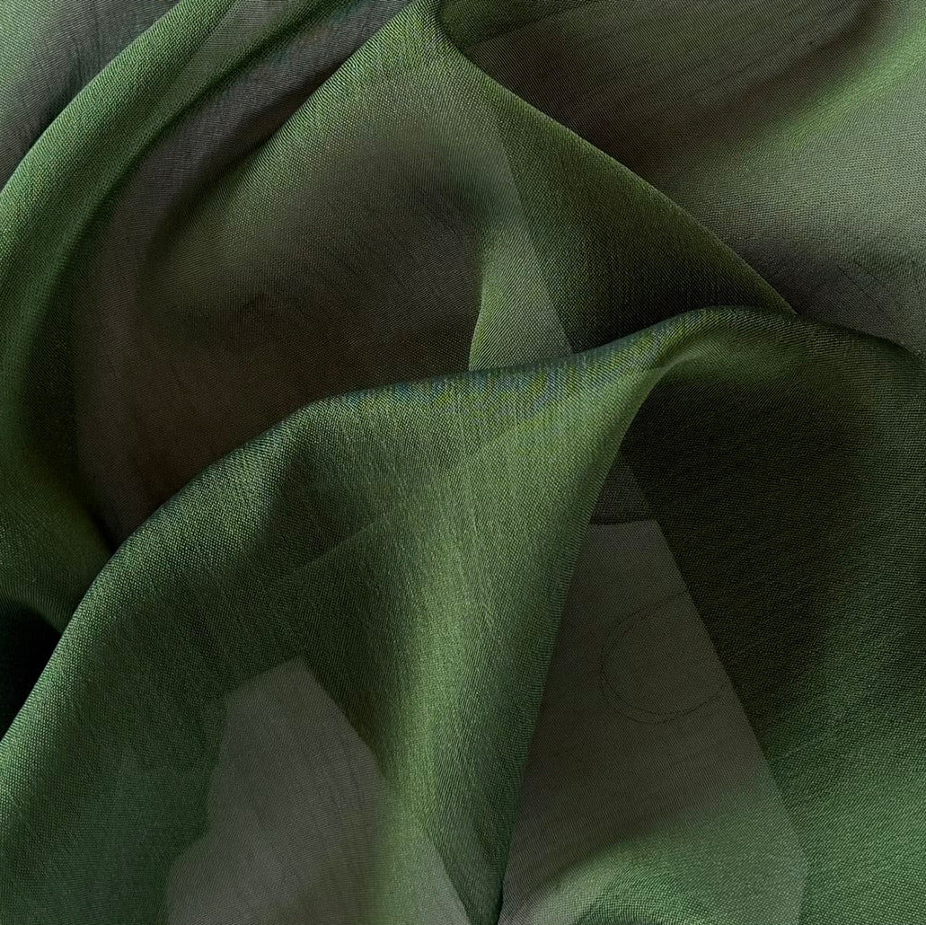 Semi-Sheer Bamboo Green Slightly Crinkled Two-Tone Polyester Chiffon