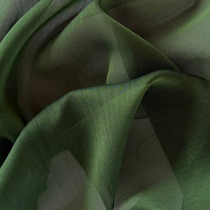 Semi-Sheer Bamboo Green Slightly Crinkled Two-Tone Polyester Chiffon