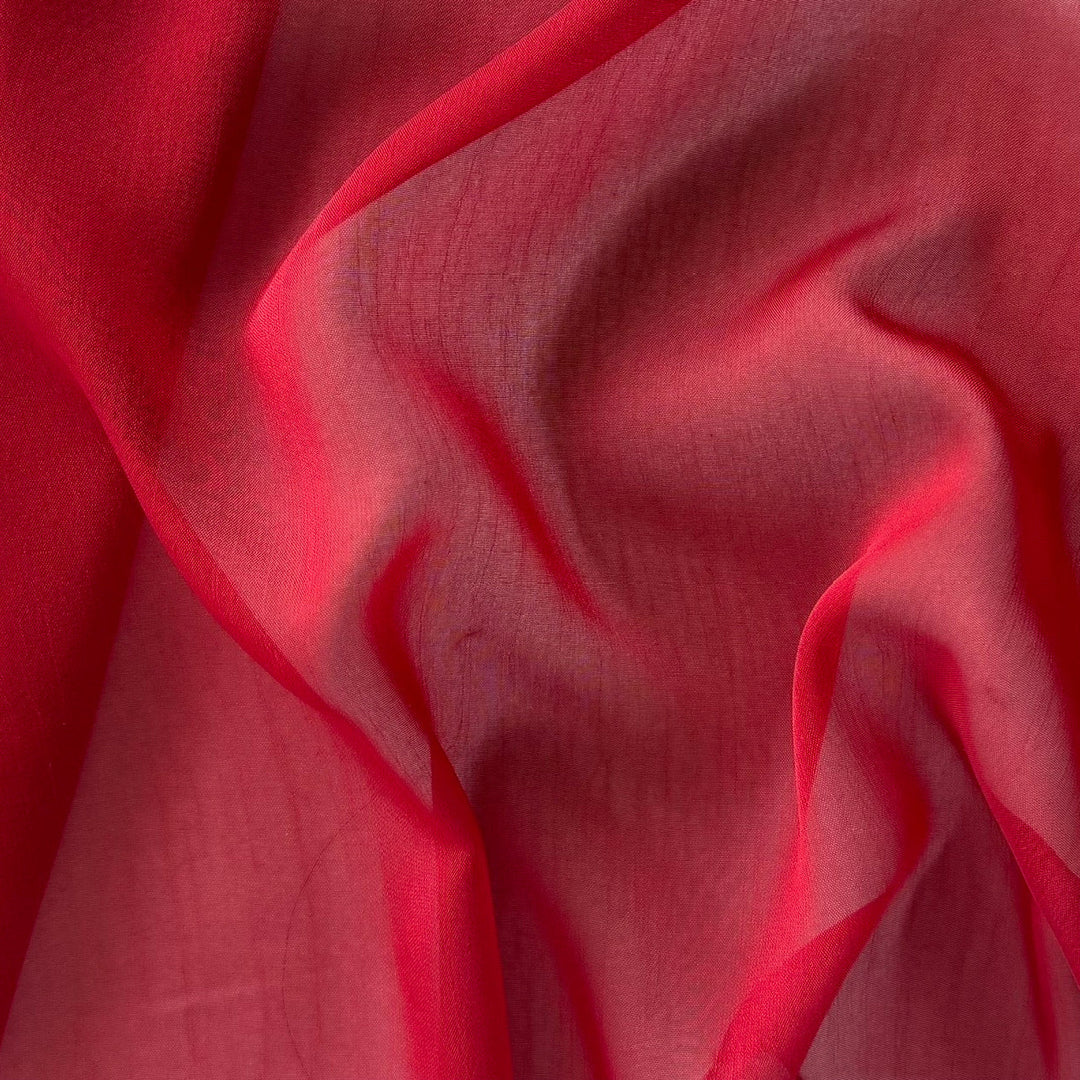 Semi-Sheer Lipstick Red Slightly Crinkled Two-Tone Polyester Chiffon