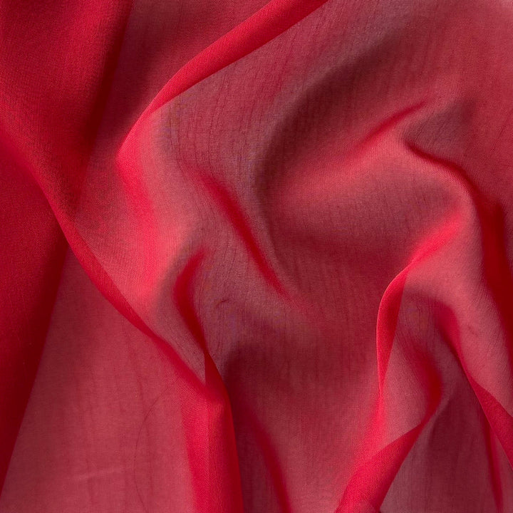 Semi-Sheer Lipstick Red Slightly Crinkled Two-Tone Polyester Chiffon