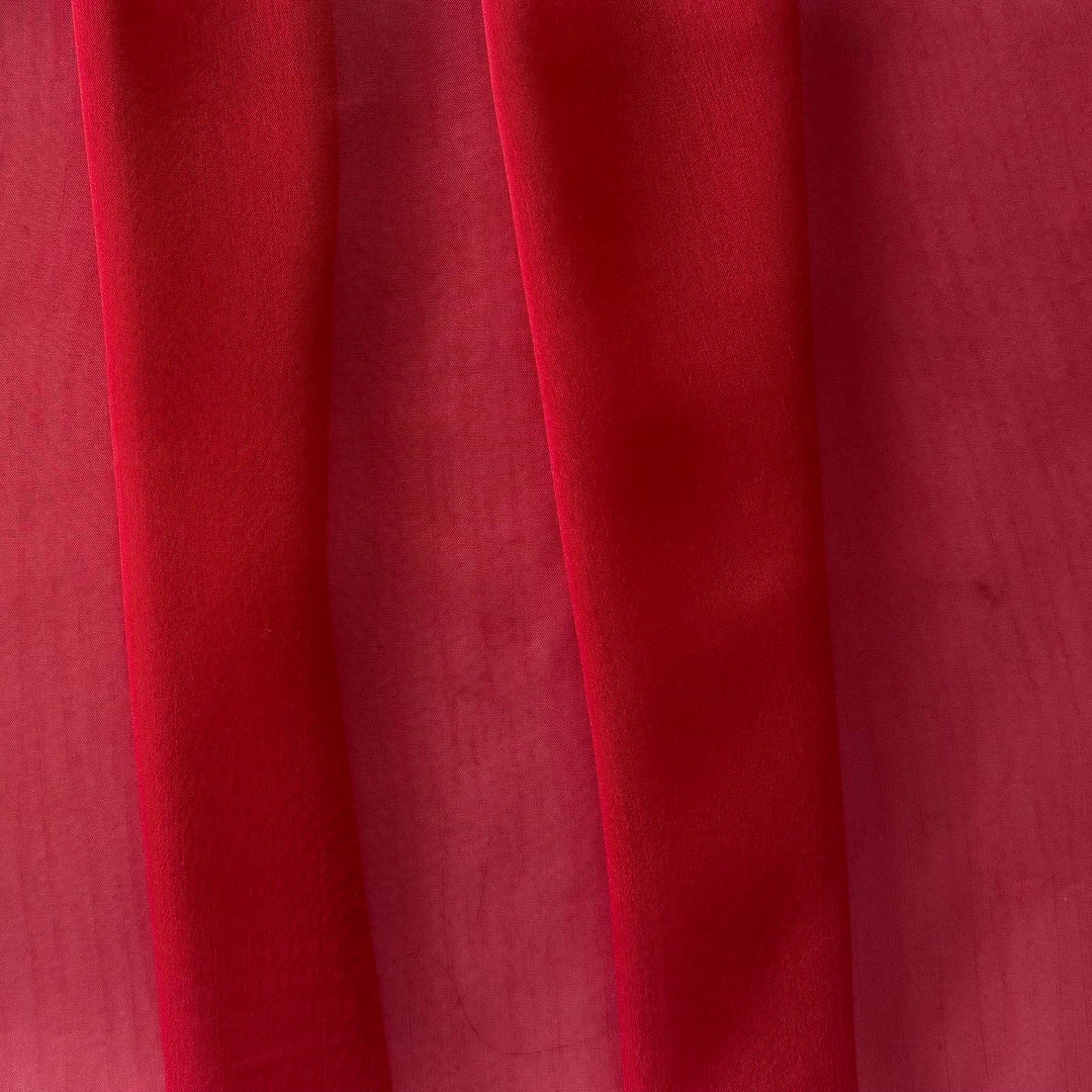 Semi-Sheer Lipstick Red Slightly Crinkled Two-Tone Polyester Chiffon