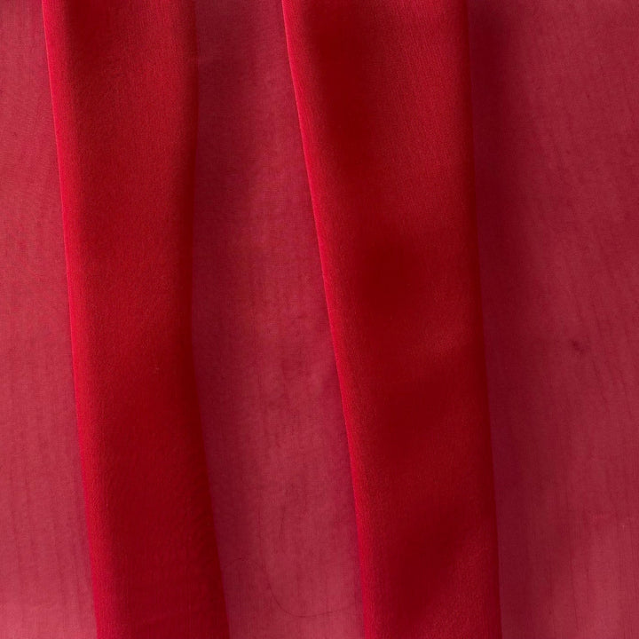 Semi-Sheer Lipstick Red Slightly Crinkled Two-Tone Polyester Chiffon