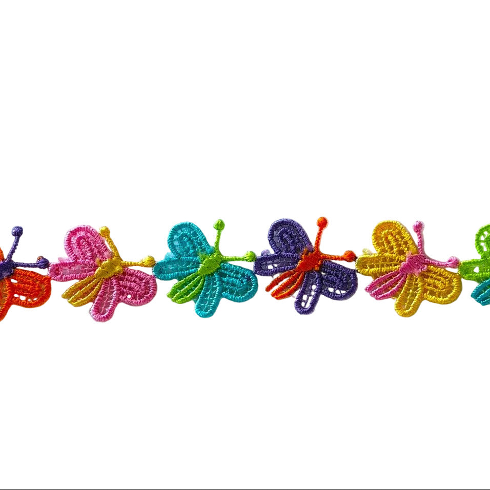 3/4"  Rainbow Butterflies Venise Lace Trim (Made in England)