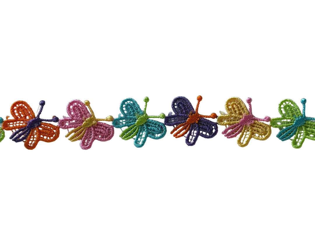 3/4"  Rainbow Butterflies Venise Lace Trim (Made in England)